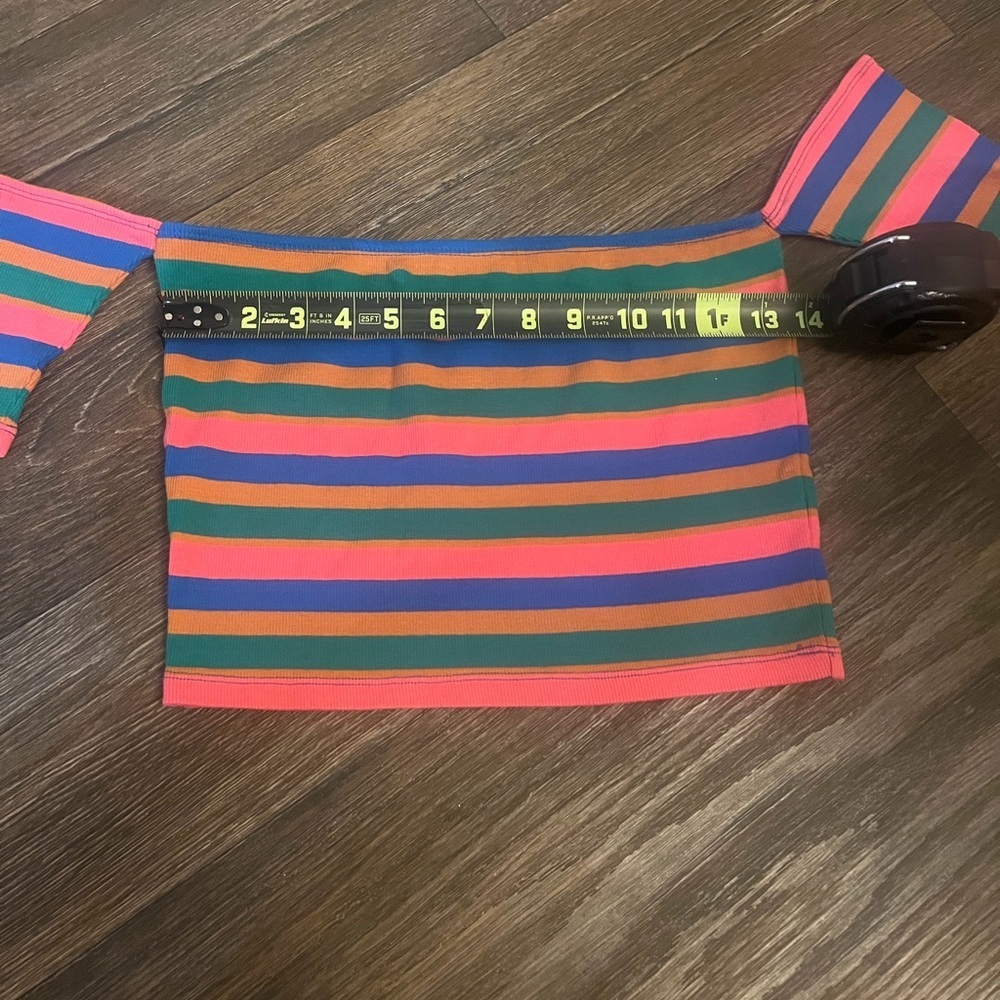 BP Women’s Bright Vacation Multi-Colored Striped Crop Top Size Medium - Picture 2 of 5